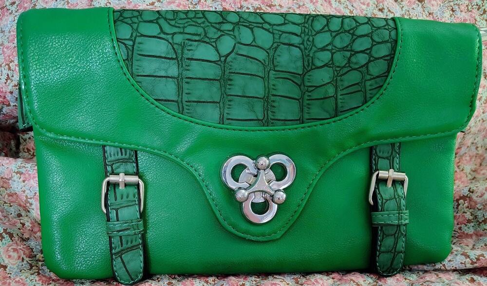 J. Francis Green Crocodile Faux Leather Bag